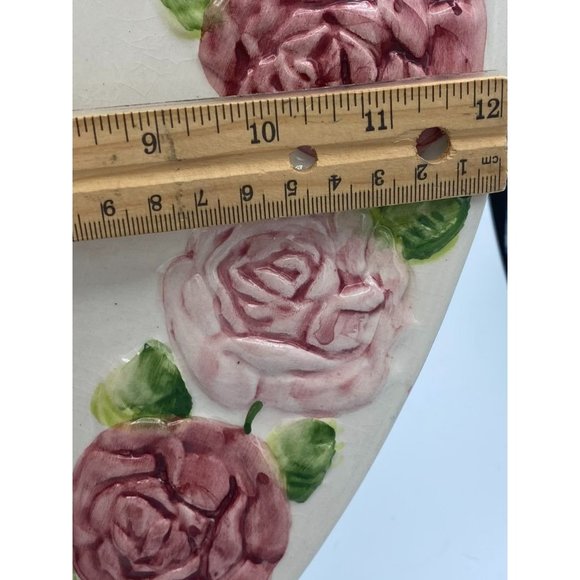 Portugal Majolica Heart Shaped Plate Tray Hand Painted with Embossed Pink Roses/ - Picture 4 of 7